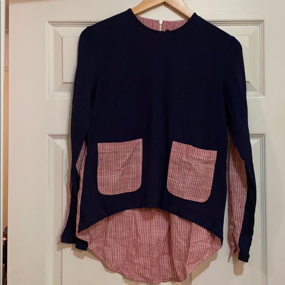 Mixed-media top with pocket detail